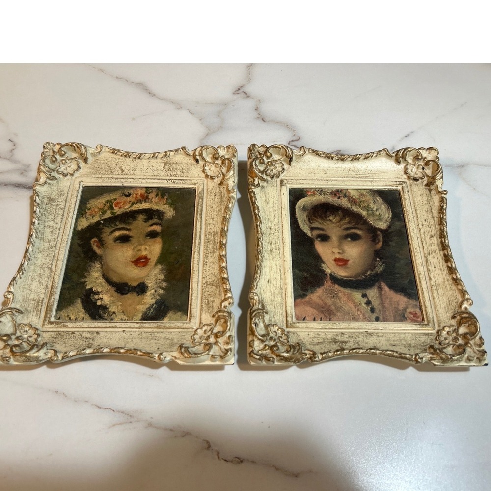 Vintage Windsor Art Yvonne Marianne Portrait Pair Ornate Cream Frames V.2311-883